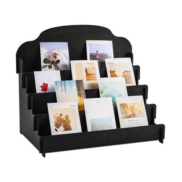 Card Tiered Wooden Display Stand for Postcard Brochure Photos Sticker Holder-4