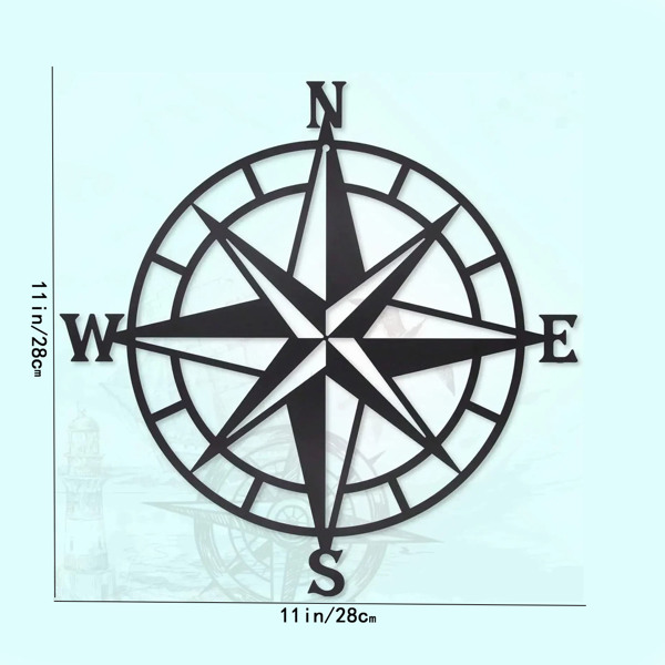 华丽的黑色金属航海罗盘墙，一个令人惊叹的海洋主题挂墙艺术，一个突出的时尚家居装饰与铁艺术剪影，墙雕塑。-1