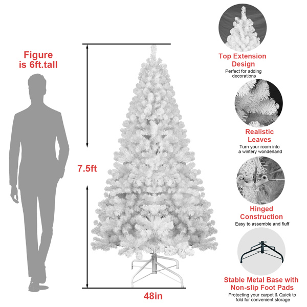 Artificial 8ft White Christmas Tree with 1430PVC Mixed Branch Tips,Green,Hinged Premium & Foldable Base for Indoor Holiday Decorating-2