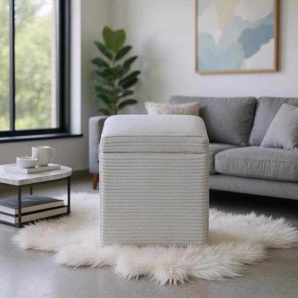 Light Gray Corduroy Storage Ottoman with Rubber Feet – Compact Soft Cube Seat, 42×42×44cm-2