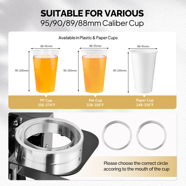 Cup Sealing Machine, Fully Automatic Cup Sealer Machine, Electric Cup Sealing Machine with LCD Intelligent Display for Bubble Milk Tea Coffee, 500-650 Cups/H, 88/89/90/95 mm Cup, Silver -8
