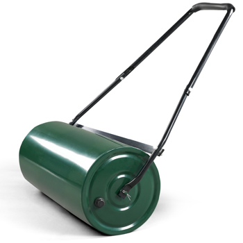 24in Heavy Duty Steel Lawn Roller, Garden Roller Can Be Filled with Water or Sand, Hand Roller with U-shaped Handle, Green & Black