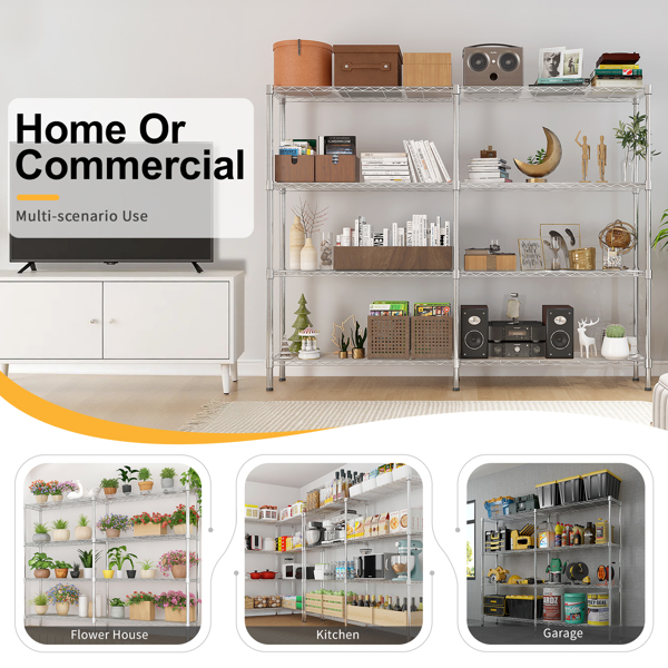 58''W  Adjustable  Storage Shelves 1200LBS  NSF  Wire Shelving Unit 4 Tier Metal Shelving for Storage Rack Shelves for Storage Heavy Duty Garage Shelf Pantry Shelves Kitchen Shelving,  58''W*59.06''H*-9