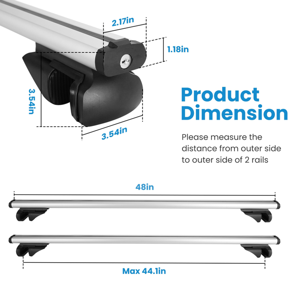 Car Roof Rack Cross Bars 1.22m Thick Aluminum Crossbars Universal Roof Rack Adjustable Roof Cross Bars with 176lbs Load Capacity Fits Most Vehicles with Existing Raised Side Rails with Gap-10