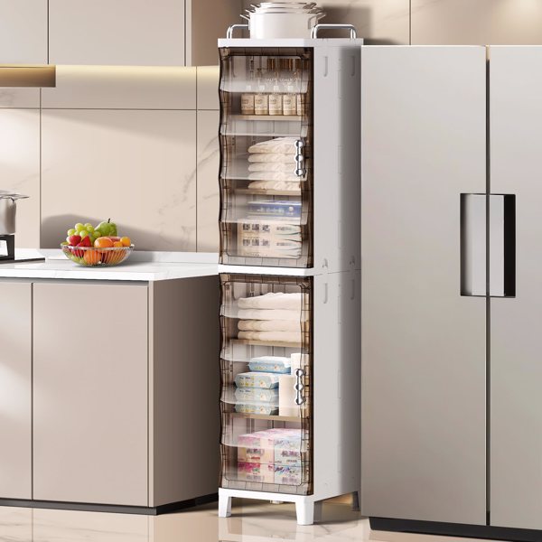 Small Narrow Storage Cabinet with Doors and Shelves Slim Waterproof Bathroom Storage Organizers Skinny Plastic Freestanding Cabinets Gap Spaces Saver for Kitchen Laundry Room Bedroom-2