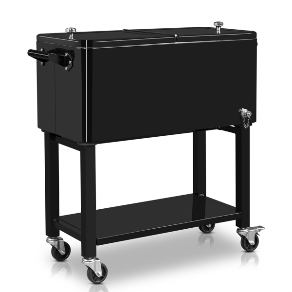 80 Quart Rolling Ice Chest, Portable Bar Drink Cooler with Catch Basin, Bottom Storage Tray and Bottle Opener for Patio Party BBQ Beach Activities-1