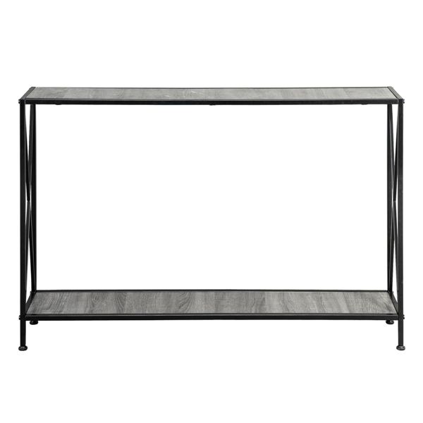 Artisasset Grey MDF Countertop Black Wrought Iron Base 2 Layers Forked Console Table-1