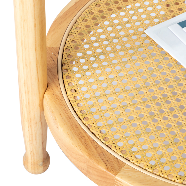 19.7in Rattan Coffee Table with Glass Top, Small Round End Table, Boho Style Side Table Sofa End Table for Living Room Balcony Patio, Natural-4