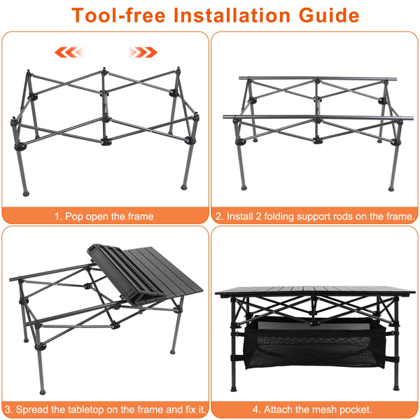220 lbs Folding Camping Table – 30-Second Tool-Free Setup, Aluminum Roll-Top & Steel Frame, Detachable Mesh Basket, Portable Outdoor Picnic/BBQ/Beach Table with Carry Bag-9