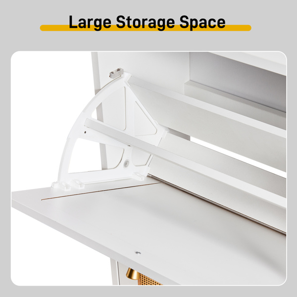 2 dump buckets with high-leg arched rattan shoe cabinet particle board + plastic rattan 54*24*98cm white frame + original wood rattan surface + white high-leg shoe cabinet-7
