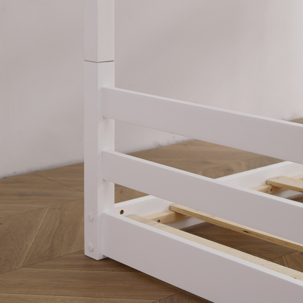 FCH Short-Legged Double-Layer Head And Tail Cross Brace Guardrail Straight Ladder Twin Pine Can Be Split Into a Single-Layer Bed Wooden Bed White-22