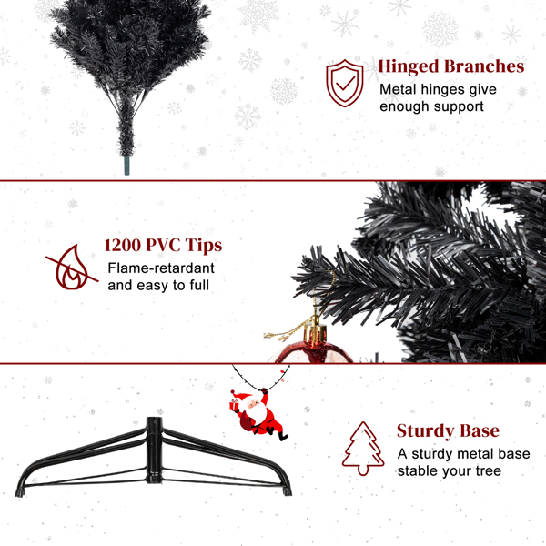 FCH 6ft 1050 Branches PVC Christmas Tree Black-6