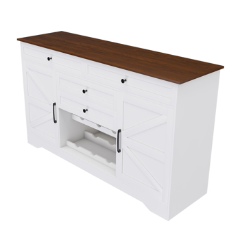 54" Farmhouse Buffet Sideboard with Storage Cabinet & Adjustable Shelf – Wood Top Dining Table with Drawer, Kitchen Storage Cabinet for Dining Room, Living Room, White