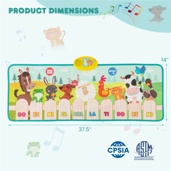 Kids Piano Play Mat with Animal Sounds - 10 Music Keys, Foldable for Outdoor Use, Soft & Easy to Clean (3+ Years) -3