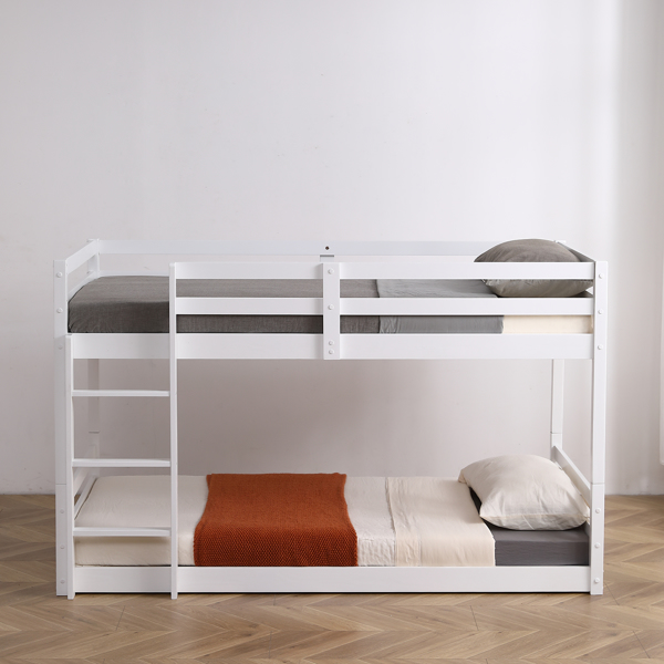 FCH Short-Legged Double-Layer Head And Tail Cross Brace Guardrail Straight Ladder Twin Pine Can Be Split Into a Single-Layer Bed Wooden Bed White-24