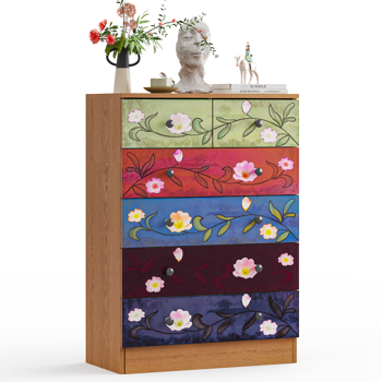 棕色印花 P2刨花板 66*33*93cm 5层6抽 抽屉柜 1pcs