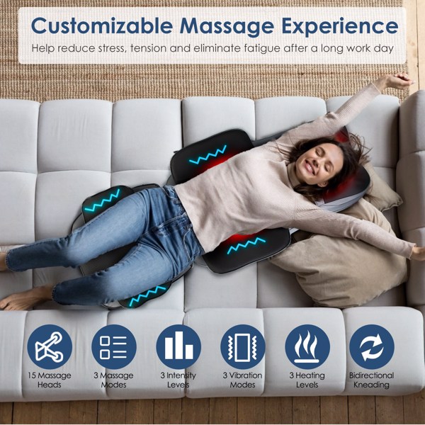 Relaxing massage Neck & Back Massager, 3D Kneading, Heat & Vibration, 3 Modes, 15-Min Auto Shutdown, Home & Car Use, Gift-2