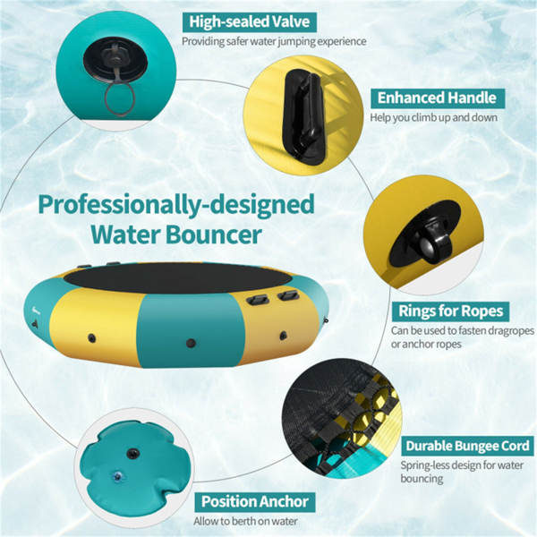 10 Feet Floating Water Trampoline - 330 lbs Capacity, Durable PVC/Oxford Cloth, with 500W Inflator & Accessories -6