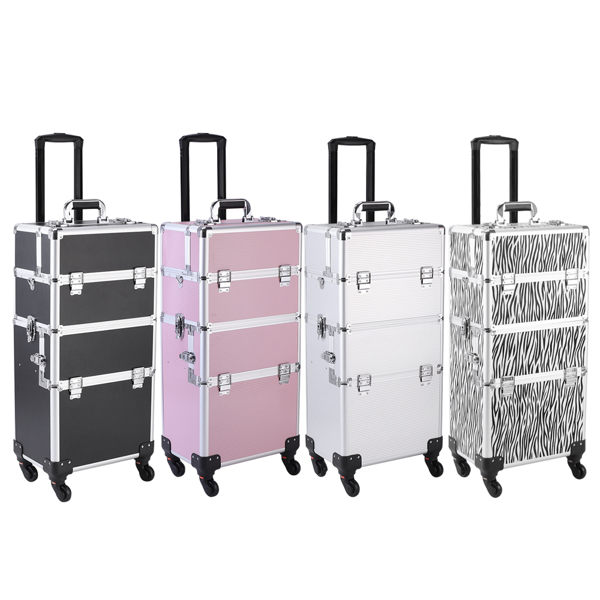 3 in 1 Aluminum Cosmetic Makeup Case Tattoo Box White Zebra Print-3