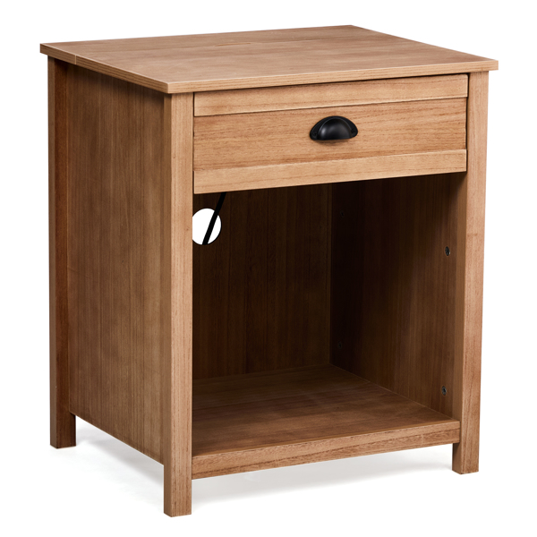 Oak color P2 density board + solid wood veneer frame 56*45*65cm one drawer with lower compartment bedside table mid-century modern-14