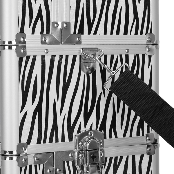 3 in 1 Aluminum Cosmetic Makeup Case Tattoo Box White Zebra Print-13