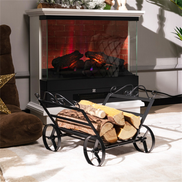 Mobile Firewood Storage Rack - 110 lbs Capacity Steel Frame, 5" Wheels -2