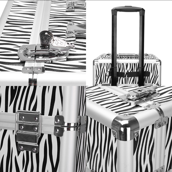 3 in 1 Aluminum Cosmetic Makeup Case Tattoo Box White Zebra Print-23