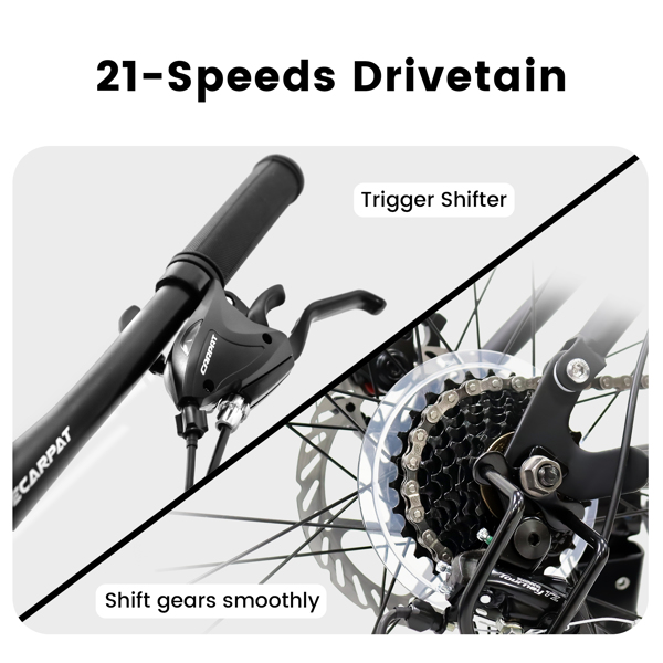 26 Inch Mountain Bike, 21-Speed Disc Brakes, Durable Frame, Front, Rear Dual-Shock Absorption, Unisex for Commuting, Travel, School, Mountain and City Road Cycling -5