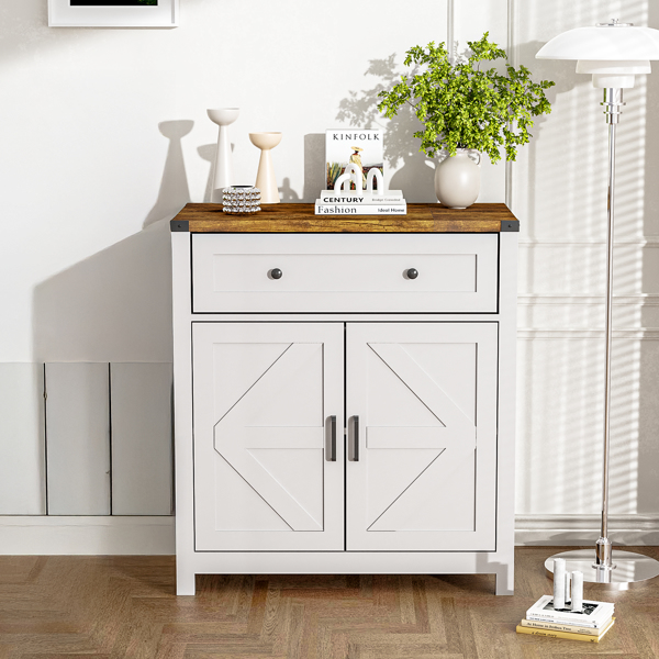 30" Kitchen Storage Cabinet with Drawers and Doors,Farmhouse Coffee Bar Cabinet with Adjustable Shelves,Floor Sideboard and Buffet Server for Living Room,Dining Room,Bathroom,White -2