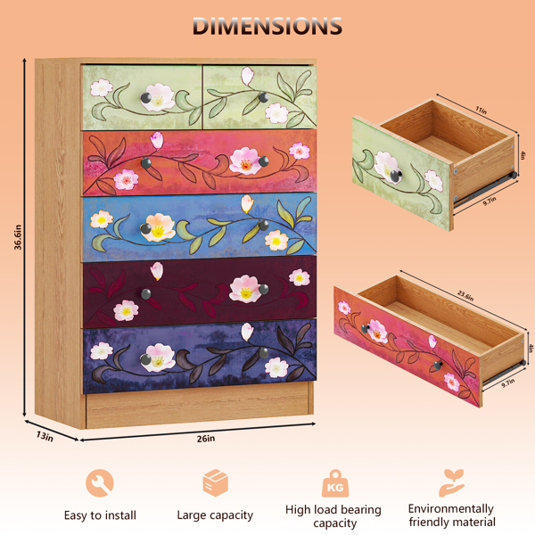 棕色印花 P2刨花板 66*33*93cm 5层6抽 抽屉柜 1pcs-2