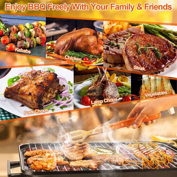 Portable Charcoal Grill Outdoor Tabletop Grill Small Barbecue Smoker Folding BBQ Grill with Lid for Backyard Camping Picnics Beach-4
