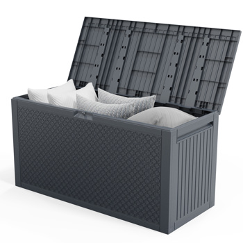 90gal  Outdoor Garden Plastic Storage Deck Box Chest Tools Cushions Toys Lockable Seat