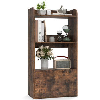 Rustic Brown Freestanding Bookshelf with 3-Tier Shelf 