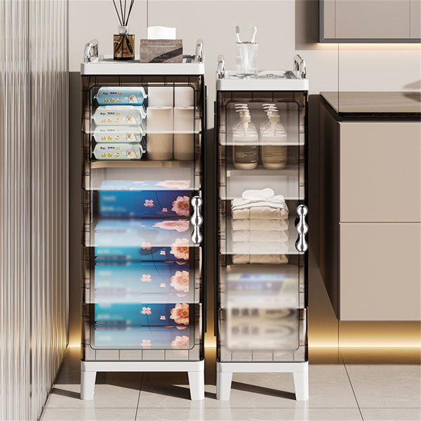Small Narrow Storage Cabinet with Doors and Shelves Slim Waterproof Bathroom Storage Organizers Skinny Plastic Freestanding Cabinets Gap Spaces Saver for Kitchen Laundry Room Bedroom-10