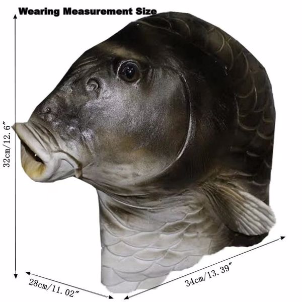 万圣节搞怪面具真实厂家直销金鱼动物头鱼面具 fish mask 黑色鱼头-3
