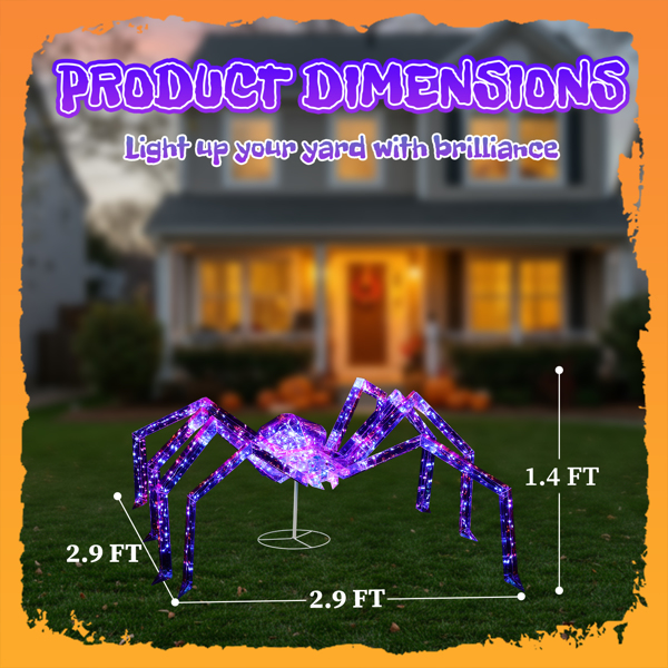 3FT Halloween Decorations Light Up Spider, Outdoor Halloween Decor Lighted Iridescent Spider, Weather Proof Pre-lit Spider with 340 LED Lights, for Front Yard Porch Gardens Lawns Party-7