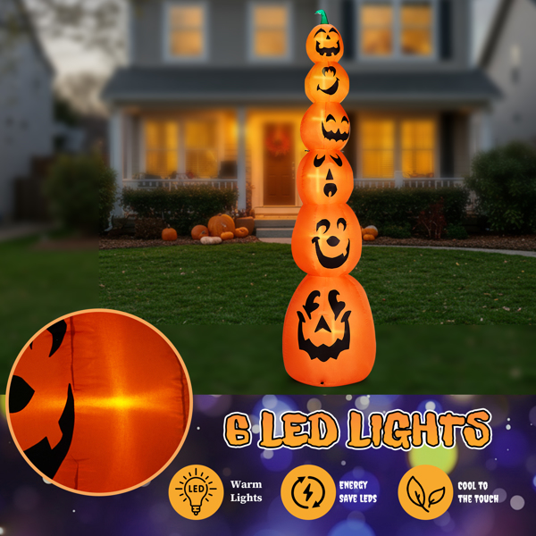 9FT Halloween Inflatable Stacked Pumpkins, Blow up 6 Pumpkins Inflatable with Built-in LED Lights Outdoor Decorations Large Party Yard Decoration-13
