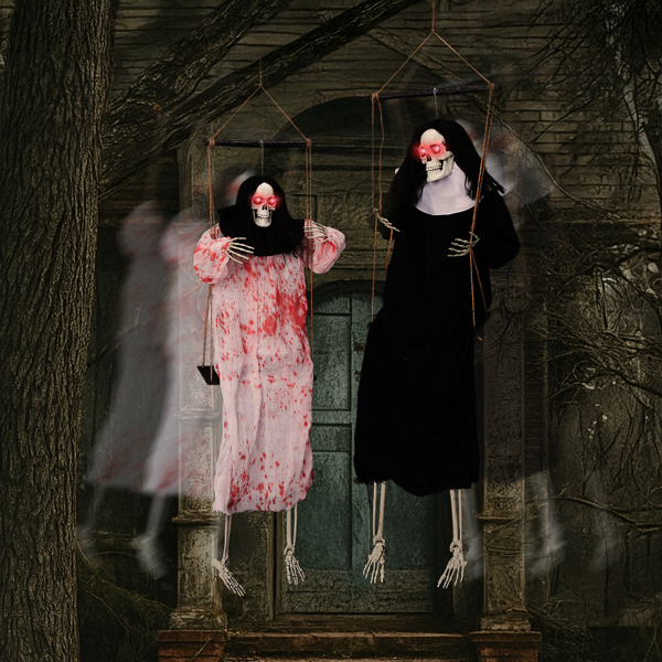 Outdoor Halloween Decorations 2 Packs Hanging Ghosts Decor with Lighted Up Eyes and Horror Scream, 3ft Scary Grim Reaper Swinging Ghost Flying for Yard Patio Lawn Garden-9