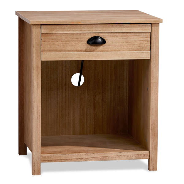 Oak color P2 density board + solid wood veneer frame 56*45*65cm one drawer with lower compartment bedside table mid-century modern-13