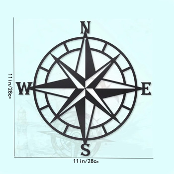 华丽的黑色金属航海罗盘墙，一个令人惊叹的海洋主题挂墙艺术，一个突出的时尚家居装饰与铁艺术剪影，墙雕塑。