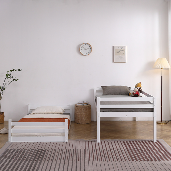 FCH Short-Legged Double-Layer Head And Tail Cross Brace Guardrail Straight Ladder Twin Pine Can Be Split Into a Single-Layer Bed Wooden Bed White-37