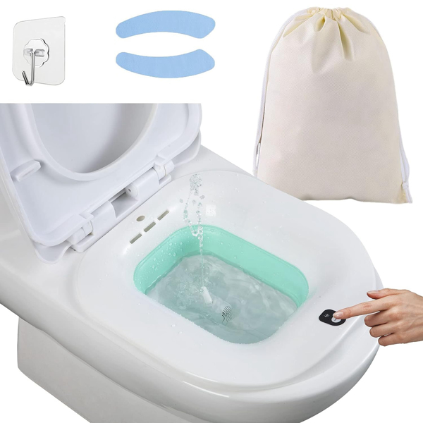 1400ML/47Oz Sitz Bath, Electric Sitz Bath for Hemorrhoids, Sitz Bath for Toilet Seat, Postpartum Care Basin, Sitz Baths Salts Bowl for Women Men, Sits Bath Soak Pan, Hip Bath Tub, Collapsible, Blue-1