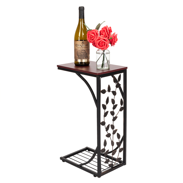 54*30.5*21CM Leaf Pattern Iron Side Table Coffee Table Brown-5