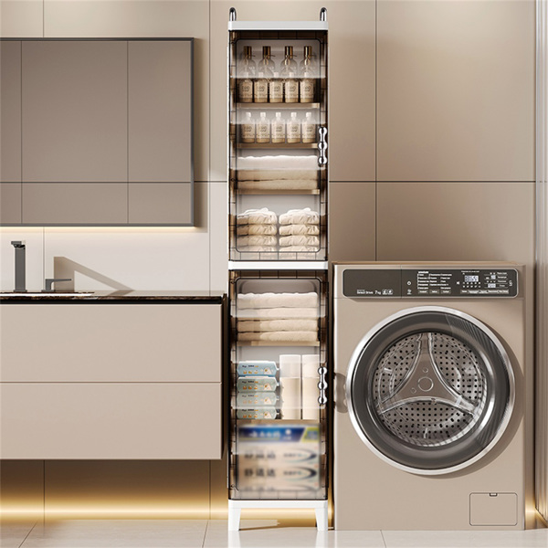 Small Narrow Storage Cabinet with Doors and Shelves Slim Waterproof Bathroom Storage Organizers Skinny Plastic Freestanding Cabinets Gap Spaces Saver for Kitchen Laundry Room Bedroom-7