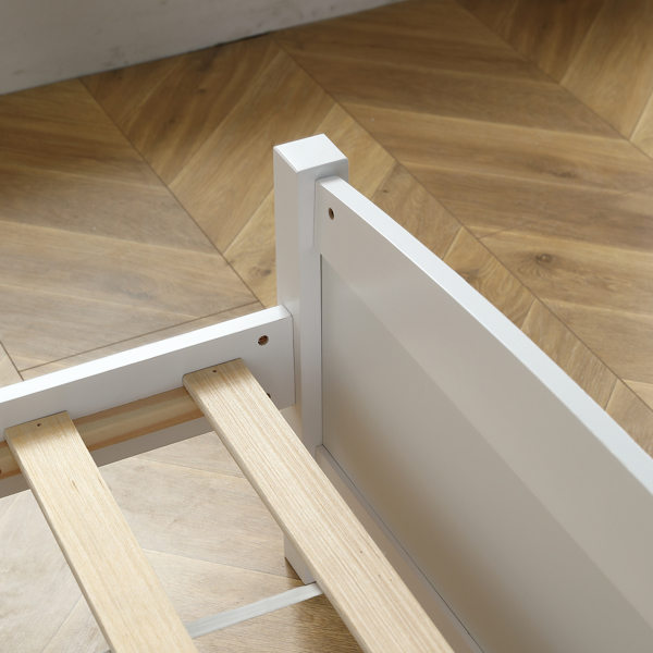 FCH Twin Pine Single-Layer Core Vertical Stripe Full-Board Curved Bed Head With The Same Bed Foot White Wooden Bed-15