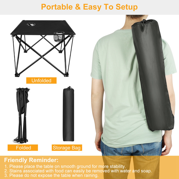 Compact Foldable Outdoor Side Table – No-Tool Setup, Water-Resistant 600D Fabric, Steel X Holds 44 lbs, Includes Carry Bag & Drink Holders, Perfect for Camping, BBQ, Fishing, Backyard-7