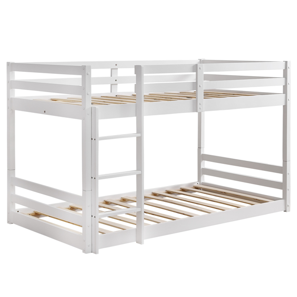 FCH Short-Legged Double-Layer Head And Tail Cross Brace Guardrail Straight Ladder Twin Pine Can Be Split Into a Single-Layer Bed Wooden Bed White-2