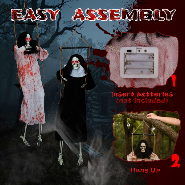 Outdoor Halloween Decorations 2 Packs Hanging Ghosts Decor with Lighted Up Eyes and Horror Scream, 3ft Scary Grim Reaper Swinging Ghost Flying for Yard Patio Lawn Garden-6