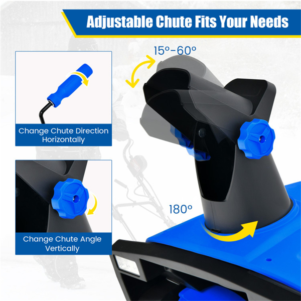20" Electric Snow Blower - 15Amp Motor, 10" Depth & 30ft Throw Distance, 180° Discharge Chute (Blue)-6