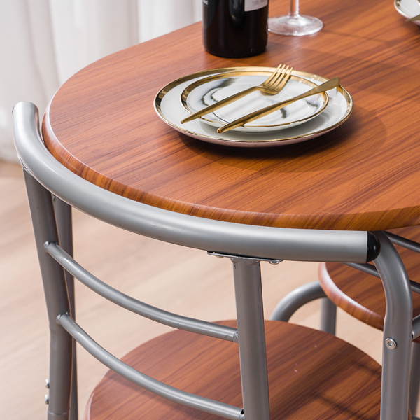 【Replace 35204938】Brown Wood Grain PVC Breakfast Table (One Table and Two Chairs)-44